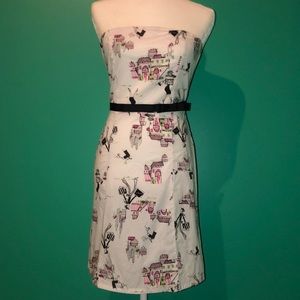Parisian Print Tube Strapless Dress